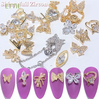 ETTIE DIY Nail Art Jewelry Luxury Pendant Chain Butterfly Nail Rhinestones Heart Gold Manicure Tools Shiny Metal Zircon Crystal Nail Art Decorations