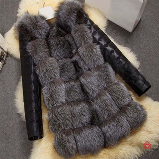 Fashion Winter Women Imitation Fox Fur Coat PU Leather Long Sleeve Jacket Keep Warm Outwear Lady Casual Overcoat S-3XL