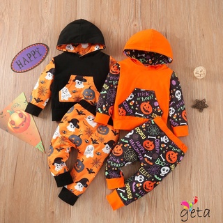 Ljw-Baby traje de Halloween lindo impresión de manga larga con capucha Tops y pantalones largos