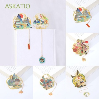 ASKATIO Stationery Brass Bookmark Chinese style Painted Book Clip Student Gift Pendant Tassel School Office Supplies Metal Retro Pagination Mark