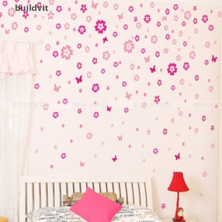 108 flores y 6 mariposas diy pegatina de pared extraíble para niños, niñas, dormitorio, decoración {bigsale}