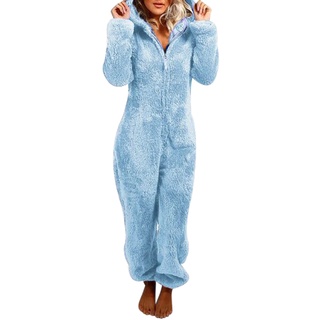 Adorable cremallera con capucha mono de las mujeres de lana pijama largo pantalones ropa de dormir de felpa sudaderas con capucha ropa de dormir (4)