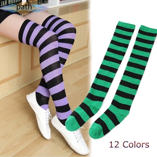 Camino de la moda calcetines largos de las mujeres del muslo de rayas altas medias 12 colores de punto de algodón Casual caliente sobre la rodilla (1)
