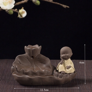 cerámica little monk backflow quemador de incienso incienso soporte pequeño buda cascada aroma incensario (8)