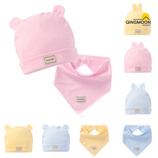 qm 2 unids/set bebé recién nacido gorra suave sombrero beanie con orejas triángulo toalla bufanda babero