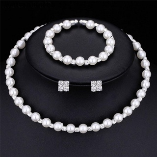 bhb> 1 set de perlas de cristal de dama de honor conjunto de joyas de boda collar pulsera pendientes bien