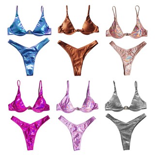 conjunto de bikini brasileño para mujer/unisex/push up/metálico/ropa de noche