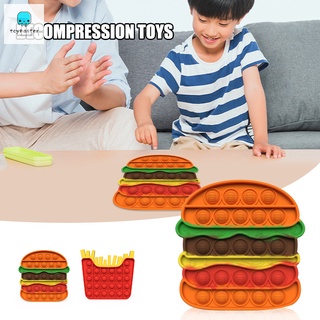 Pop Bubble Fidget juguete sensorial Push Fidget juguete para niños de silicona alivio del estrés juguetes con hamburguesa/fiestas francesas forma