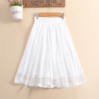 Dfyun falda de encaje de verano blanco largo grande Swing falda de cintura alta
