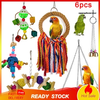oppo_6pcs mascota pájaro loro campana bola columpio colgando jaula escalera juego masticar juguetes