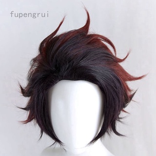 Fupengrui Demon Slayer: Kimetsu no Yaiba Tanjiro Kamado castaño marrón resistente al calor Cosplay disfraz peluca (1)