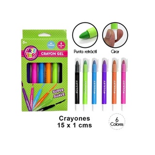 Set crayones lapices cera gel 6 colores