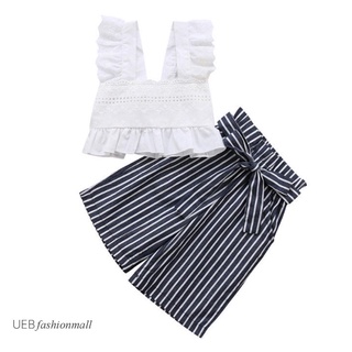 [Discount-Ueb]2 piezas de ropa para niños y niñas, encaje, Crop Tops, nudo de cintura, pantalones de pierna ancha (4-5 años) (1)