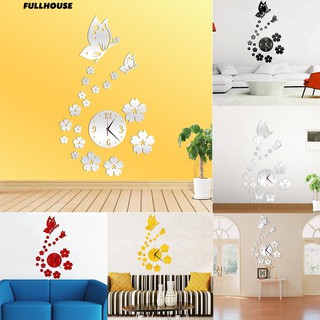DIY Home Room decoración moderna 3D mariposa flor reloj de pared espejo pegatina