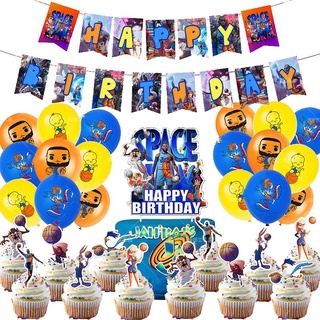 space jam dibujos animados tema niño fiesta de cumpleaños pastel topper banner suministros decoración globos