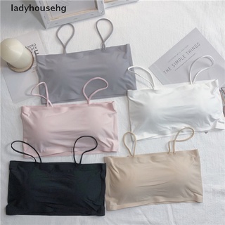 [Ladyhousehg] Womens Ice Silk spaghetti Bra Bandeau Tube Tops Removable Pads Seamless Crop Top HOT SELL