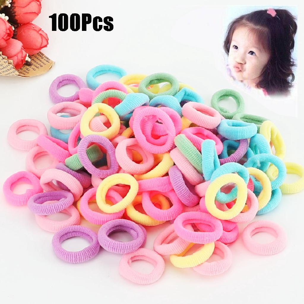100 piezas de lazos de pelo elástico de goma banda de cuerda para bebé niñas moda Ponytail titular