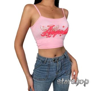 starshop-camiseta de verano moda femenina con estampado de ángel/sexy/cuello ex descubierto/ombligo