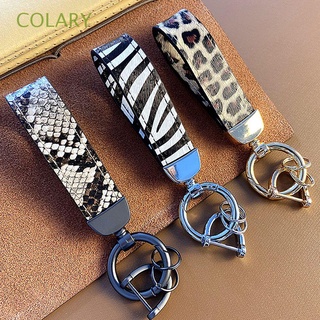 COLARY Luxury Leather Keychain Genuine Leather Car Key Ring Key Chains Bag Accessories Jewelry Gift Zebra Snake Pattern For Men Women Key Buckle