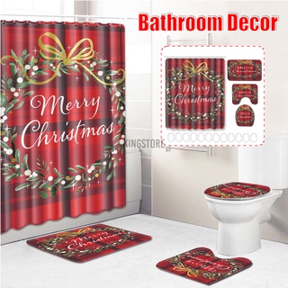 Navidad cuarto de baño cortina de ducha Pedestal alfombra tapa inodoro cubierta de baño conjunto de decoración