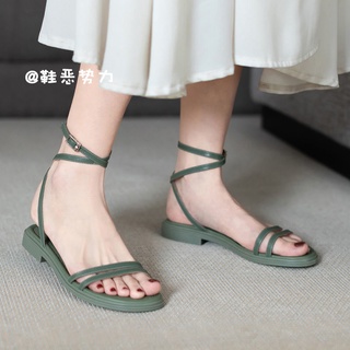 Sandalias de mujer estilo Hada verano Internet CelebrityinsMarea de fondo plano2021Nuevo estilo coreano estudiante todo-fósforo suave estilo romano zapatos (6)