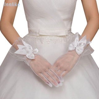 Inn nuevos guantes de novia de gasa con lazo con los dedos corto blanco guante de novia vestido accesorios foto accesorios