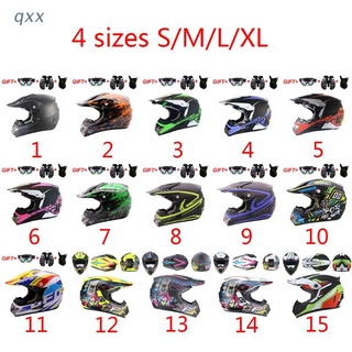 Qx casco de motocicleta fuera de carretera, casco de bicicleta de Motocross, casco de carreras, descenso de montaña, casco de cara completa con guantes, gafas, escudo facial