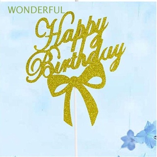 maravillosa decoración de tartas purpurina dorada bowknot decoración de tarta acrílico cupcake topper decoración de tarta de cumpleaños decoración de tartas de cumpleaños feliz cumpleaños/multicolor