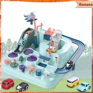 [ilanasa] Pista de carreras de juguete educativo conjunto de juguetes camión tren estacionamiento rampa juego tren de juguete coches aventura para regalos niños pequeños (2)