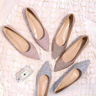 Mz Kasut Perempuan más el tamaño (34-44) de las mujeres zapatos planos zapatos de boda novia dama de honor fiesta lentejuelas zapatos planos