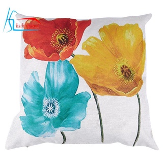 funda de almohada cuadrada de lino tricolor flores de amapola 45*45cm