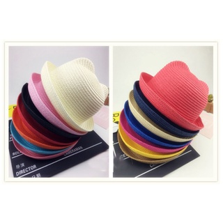 Nextshop gorra orejas de gato Color sólido sombrero de paja sombreros de paja visera sol playa verano niños niñas/Multicolor (9)