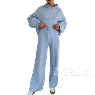 Rs-2 piezas conjunto de traje de mujer, Color sólido, manga larga con capucha+pantalones largos para mujer, blanco/negro/aricoque/azul