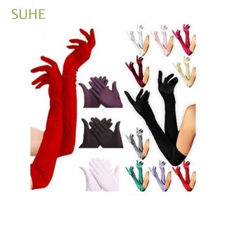 suhe - guantes largos para dama, diseño de novia, boda, ópera, fiesta de noche, satén, multicolor