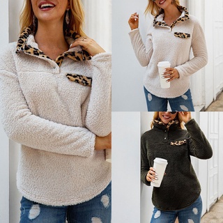 mujeres leopardo suéter botón cuello alto manga larga mujer suéter casual tops