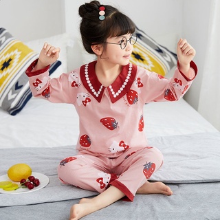 Pyjama Sets Kawaii Long Sleeve Pyjama Cartoon printed Lapel Nightie Lightweight Child Cotton Sleep Wear
