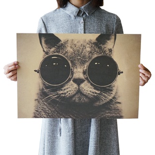 Eye cat retro kraft paper poster indoor Bar Cafe decorative painting