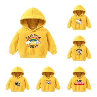 Los niños de lana sudaderas con capucha de invierno de dibujos animados suéter de los niños de manga larga amarillo ropa de abrigo para niña