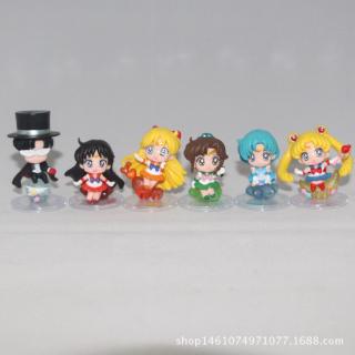 SAILOR MOON 6 unids/Set figura de Anime PVC lindo marinero luna figuras de acción con gatos Usagi Tsukino belleza juguetes para niña