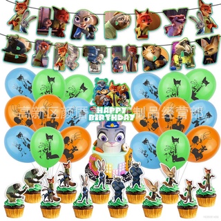 Zootopia Zootropolis 2 Theme Baby Birthday Party Decoration Set Banner Cake Topper Balloon Decorations Party Needs Party Supplie