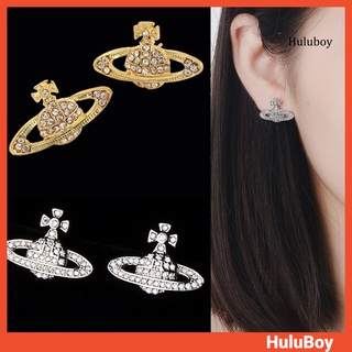 [HLB] 2Pcs Women Ear Studs Planet Rhinestone Jewelry All Match Saturn Stud Earrings for Party