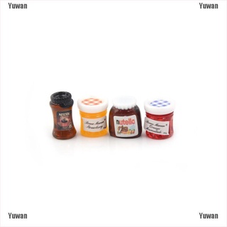 <yuwan> 4 unids/set casa de muñecas miniatura 1:12 cocina comida mermelada café condimento diy decoración