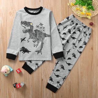 Bebé niño niños de dibujos animados dinosaurio camiseta Tops+ pantalones pijamas ropa de dormir trajes conjunto (1)