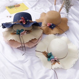 qihiqi moda niñas flor paja tejiendo ala ancha verano playa gorra sol floppy sombrero