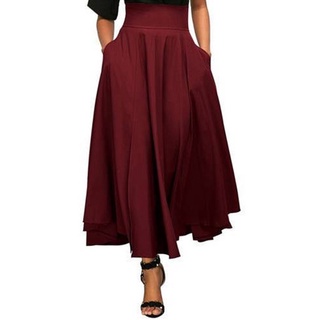 Women High Waist Long Skirt Dress Pleated A Line Front Slit Belted Maxi Skirt (6)