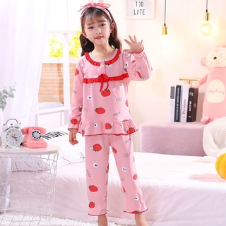 Suit for Baby Casual Long Sleeve Loungewear Print Strawberry Printing Doll Collar Loungewear Moisture Wicking Toddler Polyester Sleep Wear with Bow Design (1)
