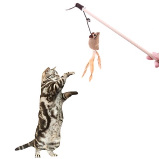 [aleación]1pc gato teaser palo de madera varita campana anillo divertido gato varilla pluma gatito juguete