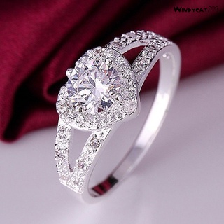 wt anillo de plata de ley 925 con forma de corazón de cristal para mujeres joyería nupcial para bodas