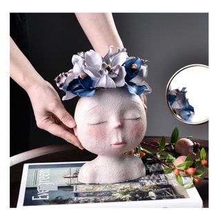 [NANA] Retrato chica cara cabeza escultura flor maceta jardín maceta arte maceta
