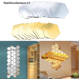 【lemon】 12Pcs 3D Hexagon Acrylic Mirror Wall Stickers DIY Art Home Decor Room Decorative 【CL】